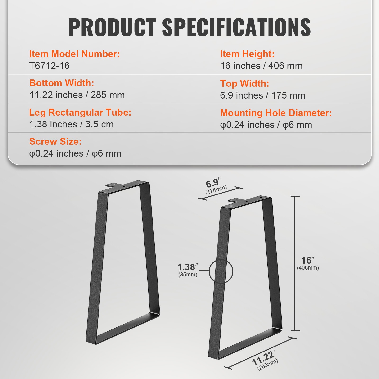 16 Inch Trapezoid Steel Table Legs, Replacement Furniture Legs Set Of 2 For DIY Coffee Tables, Modern Desks, Bench, Night Stands, Sofa, Max Load 400 Lbs Heavy Duty, Quick Instalation Legs Black_maomaolike.com